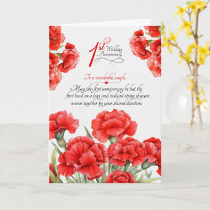 Couple 1st Anniversary Sentimental Red Carnations Card