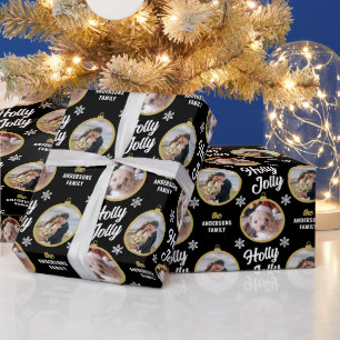Couple 2 Photos Christmas Modern Black  Wrapping Paper