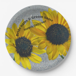 Couple 2 Wedding sunflowers together Paper Plates