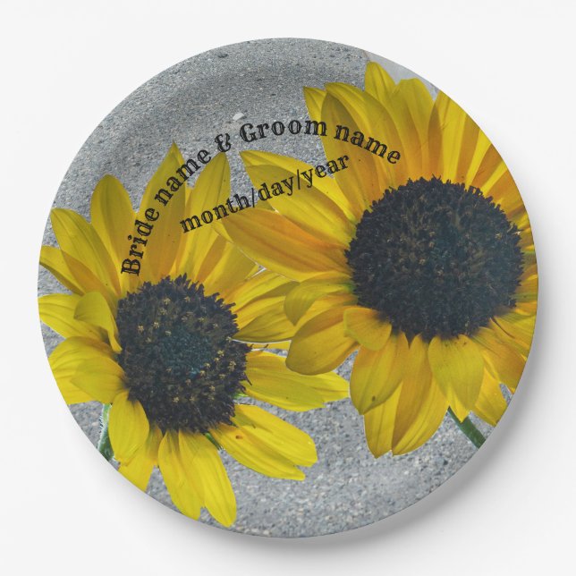 Couple 2 Wedding sunflowers together Paper Plates (Front)