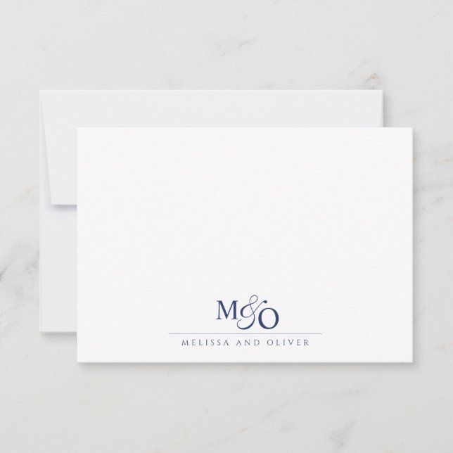 Couple Ampersand Blue Monogram Note Card (Front)