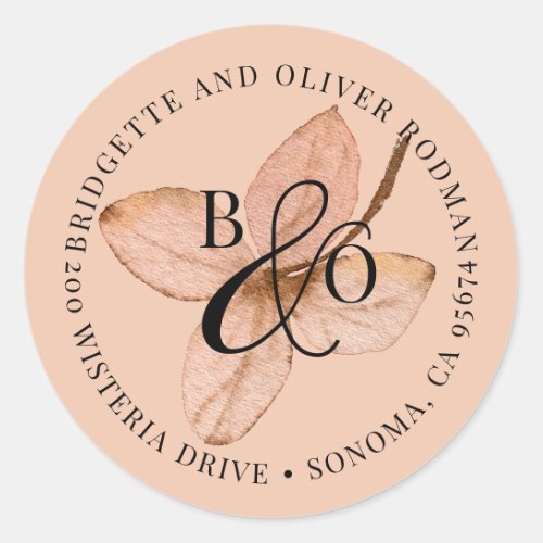 Couple Ampersand Monogram  Rustic Watercolor Leaf Classic Round Sticker