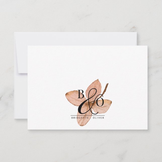 Couple Ampersand Monogram | Rustic Watercolor Leaf Note Card (Front)