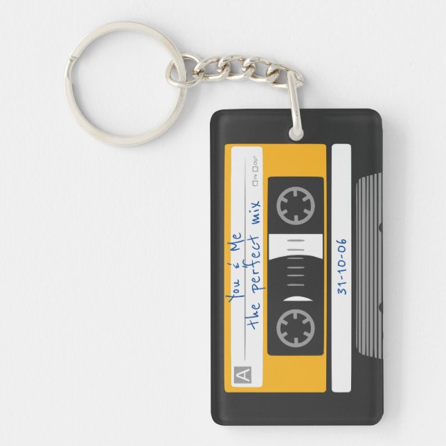 Couple Anniversary 1980's Vintage Cassette Tape Keychain (Front)