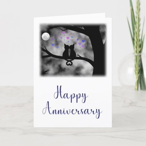 Couple Anniversary Cats Kissing Silhouette Hearts Card