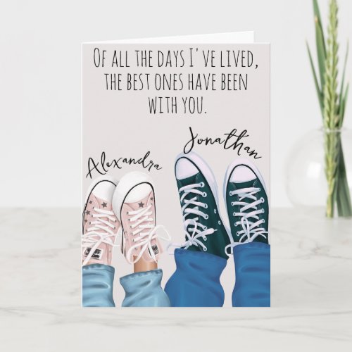 Couple Anniversary Him Her Legs in Sneakers Jeans Holiday Card
