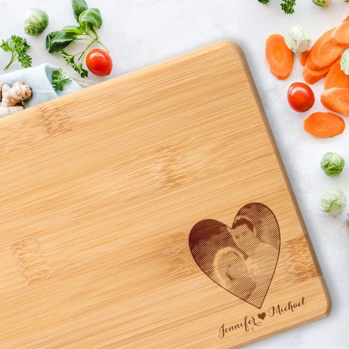 Couple Anniversary Wedding Photo Etched Bamboo Cutting Board