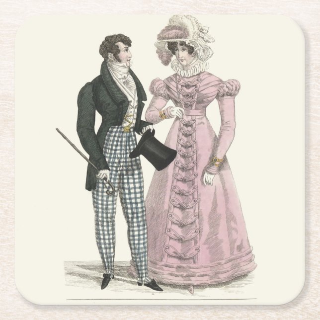 Couple Antique Wedding 1823 Man Woman Fashion Square Paper Coaster (Front)