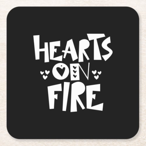 Couple Art Hearts On Fire Square Paper Coaster