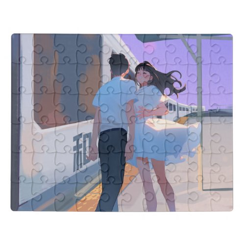 Couple at a train station jigsaw puzzle