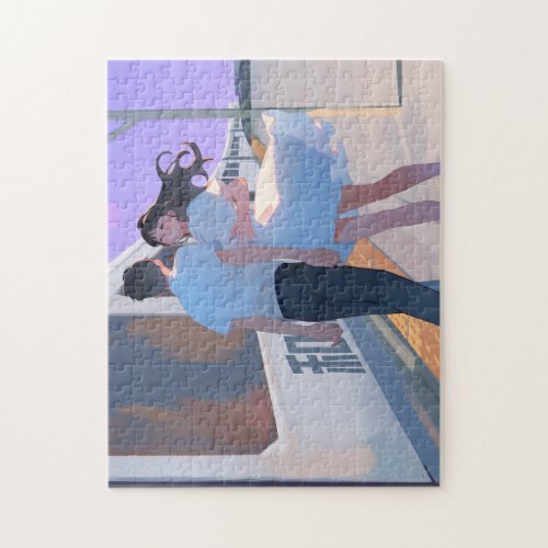 Couple at a train station jigsaw puzzle