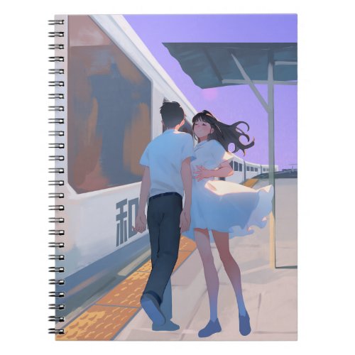 Couple at a train station notebook