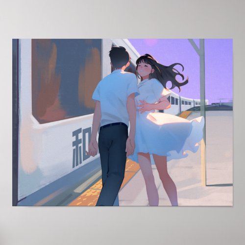 Couple at a train station poster