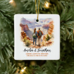 Couple at Grand Canyon Arizona Watercolor Travel Ceramic Ornament<br><div class="desc">Couple at Grand Canyon Arizona | Watercolor Travel Art Ceramic Ornament. Personalize with your own text. This is another 100% original Snuggle Hamster Designs.

#TravelSouvenirCeramicOrnaments,  #HandmadeCeramicTravelKeepsakes,  #DestinationThemedCeramicOrnaments,  #CeramicOrnamentsForTravelLovers,  #UniqueTravelGiftOrnaments,  #CustomTravelCeramics,  #TravelInspiredCeramicDecorations,  #WorldTravelCeramicCollectibles,  #CeramicOrnamentsForTravelers,  #PersonalizedTravelCeramicOrnaments</div>