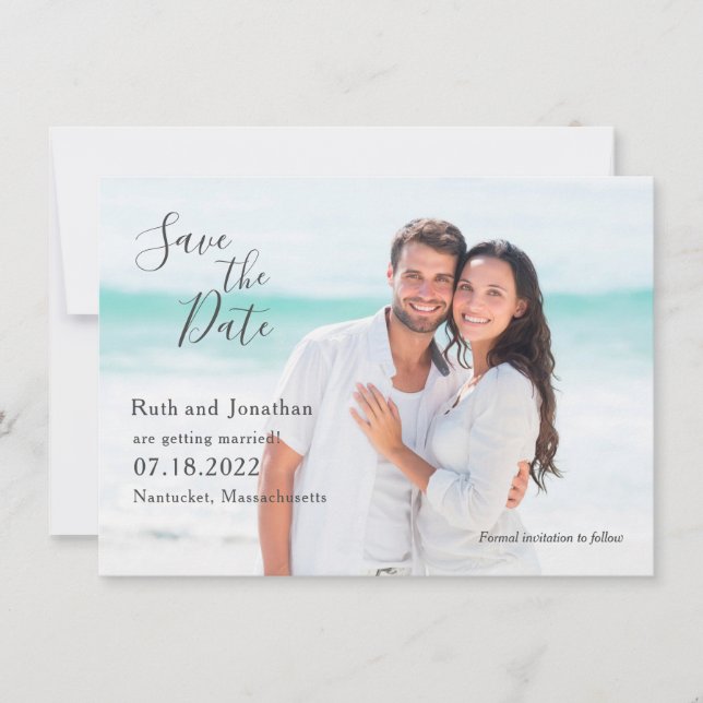 Couple at the Beach Photo Save the Date Card (Front)