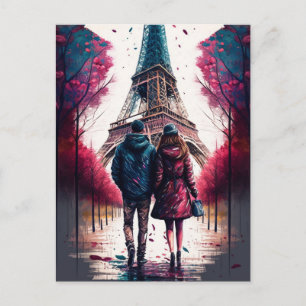 Couple at the Eiffel Tower Paris France Postcard