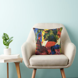 Couple At The Garden Table by August Macke Throw Pillow