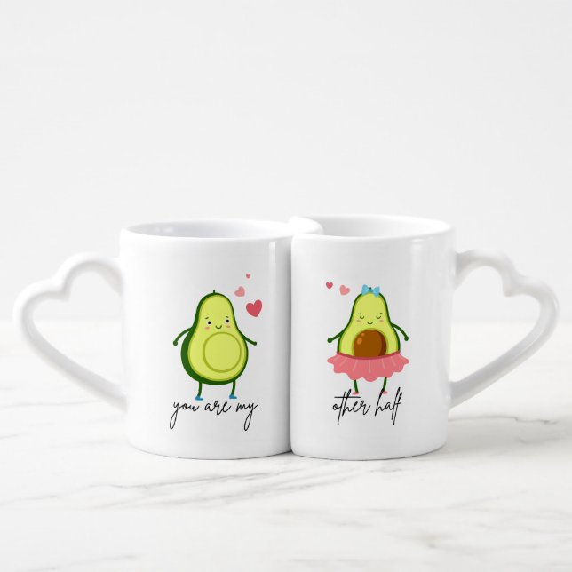 Couple Avocado Mug Set, Cute Couple Gift (Front Nesting)