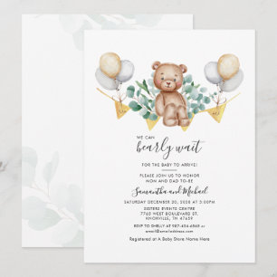 Couple Baby Shower Eucalyptus Bear Greenery Script Invitation