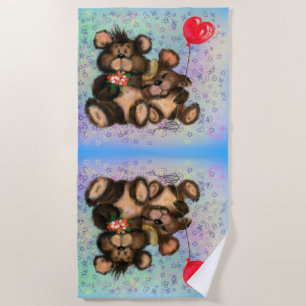 Couple Bear with Heart Balloon Beach Towel