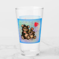 Couple Bear with Heart Balloon Glass