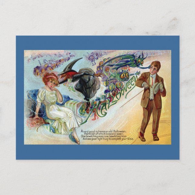 Couple Bewitched on Hallowe'en Vintage Postcard (Front)