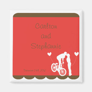 Couple Bike Red/Brown Wedding Magnet Favor