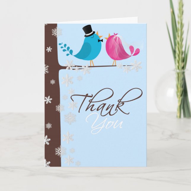 Couple Birds on Branch | Winter Thank You Card (Front)