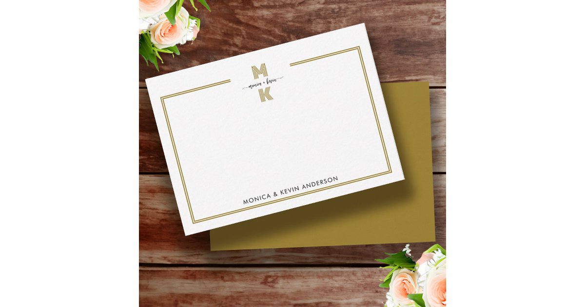 Couple Black Gold Elegant Simple Monogram Note Card | Zazzle