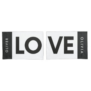 Couple black white serif love typography modern pi pillow case