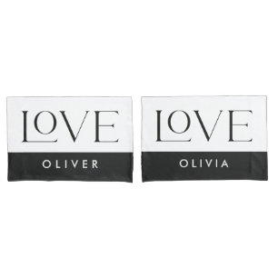 Couple black white serif love typography modern pillow case