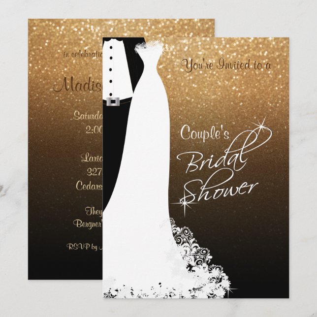 Couple Bridal Shower in Black & Gold Glitter Invitation (Front/Back)