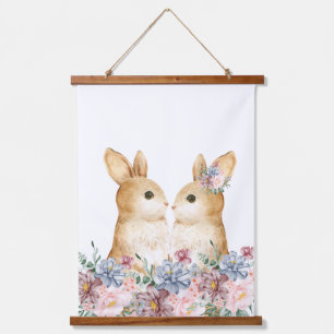 Couple Bunny Flower Woodland Nursery Decor Hanging Tapestry