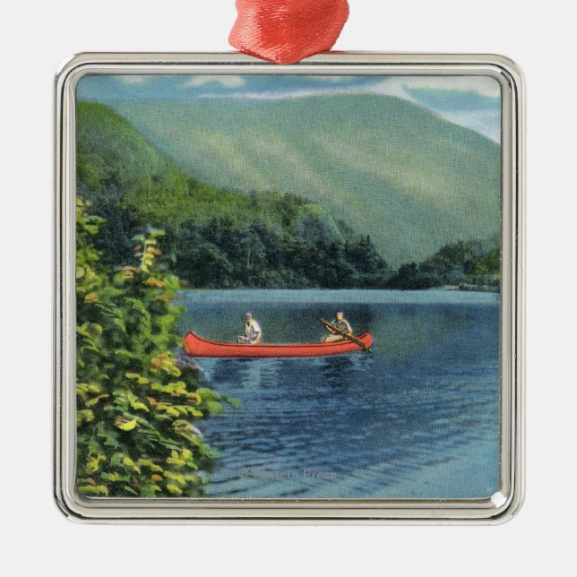 Couple Canoeing on a Lake Metal Ornament (Front)