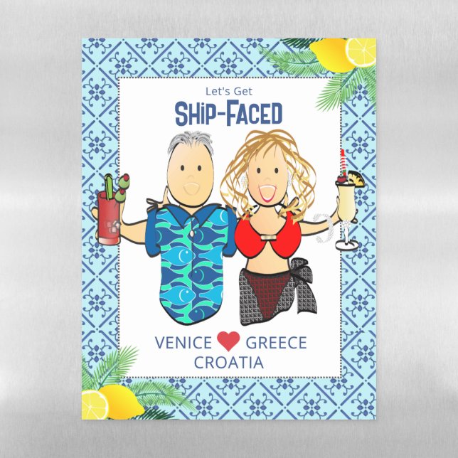 Couple Cartoon Greece European Vacation Cruise  Magnetic Dry Erase Sheet (Vertical)