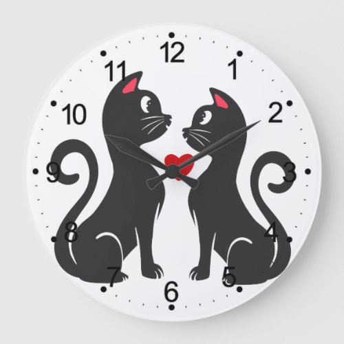 Couple cat fall in love _ Choose background color Large Clock