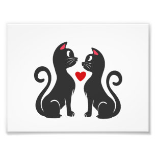 Couple cat fall in love - Choose background color Photo Print