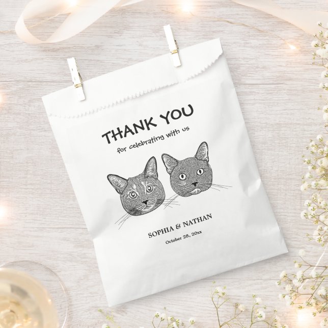 Couple Cat Hand Drawing Personalized Thank You Favor Bag (Clipped)