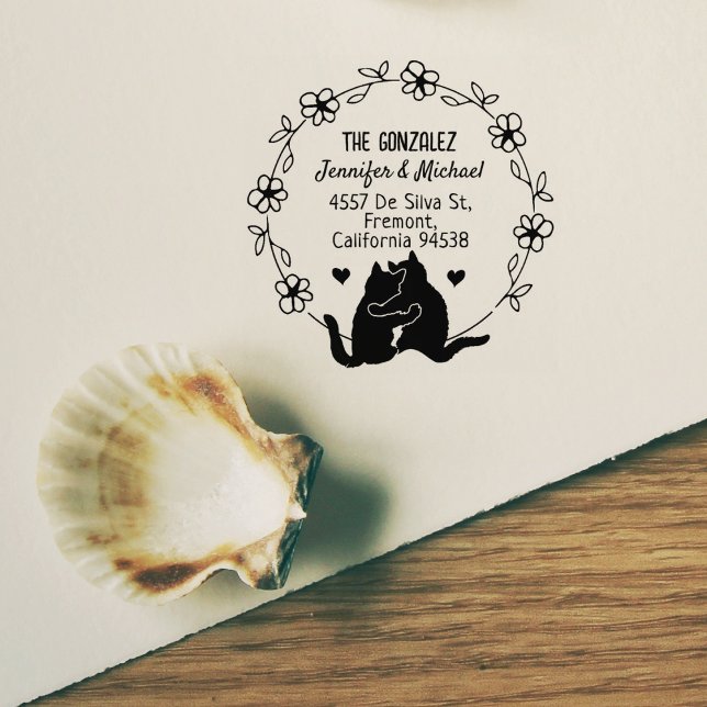 Couple Cat Return Address, Flower Circle  Rubber Stamp (Creator Uploaded)
