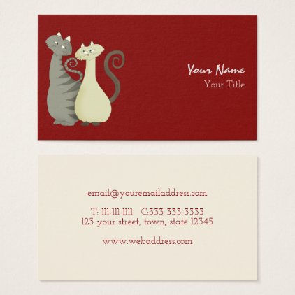 Couple Cats Cute Simple Red Cartoon Love Beautiful Business Card