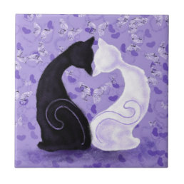 Couple Cats Purple Ceramic Tile