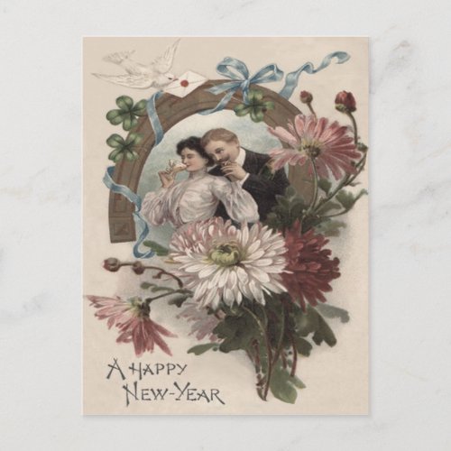 Couple Champagne Daisy Dove Four Leaf Clover Postcard