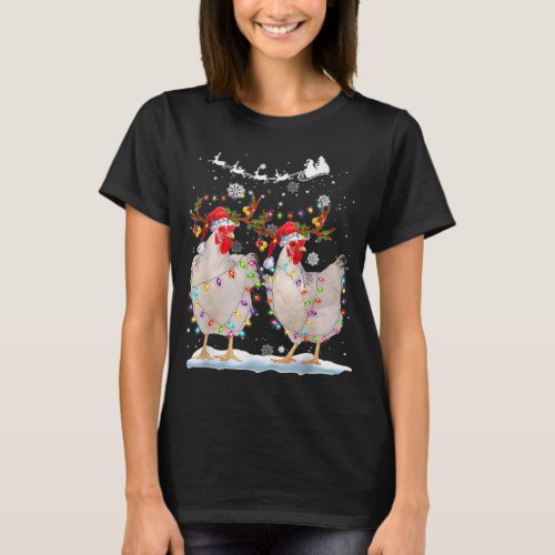 Couple Chicken Christmas Light Tree Reindeer Xmas  T_Shirt