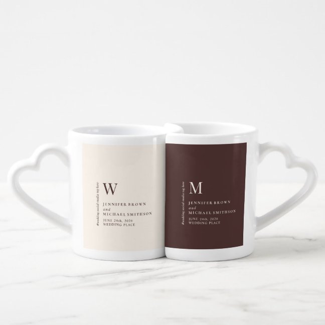 Couple Chocolate Brown Beige Formal Event Wedding Coffee Mug Set