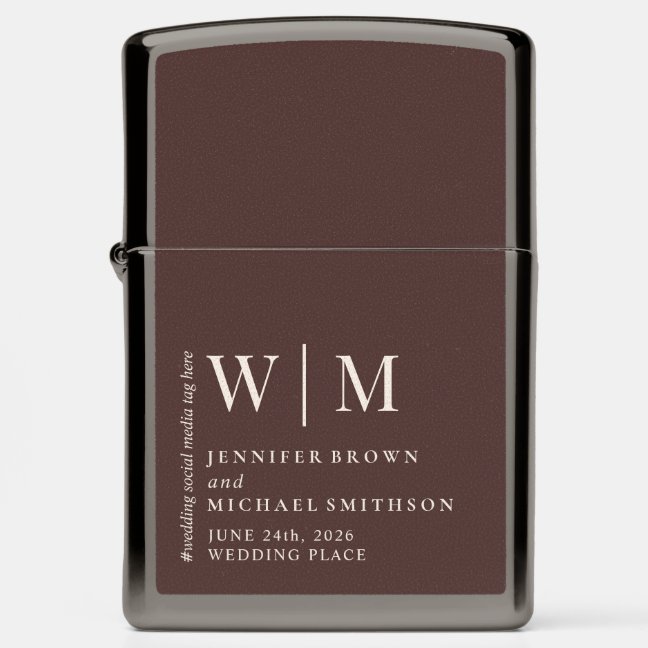 Couple Chocolate Brown Minimal Wedding Zippo Lighter