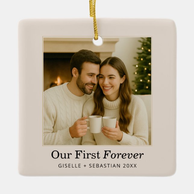 Couple Christmas Photo Personalized Keepsake Ceramic Ornament (Front)
