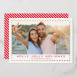 COUPLE CHRISTMAS PHOTO simple gold border red Foil Holiday Card<br><div class="desc">by kat massard >>> WWW.SIMPLYSWEETPAPERIE.COM <<<
A simple card design featuring with border in shiny foil. Landscape style to display your beautiful family too with horizontal photo.
CONTACT ME if you need help to get your photo to fit perfectly kat@simplysweetpaperie.com</div>