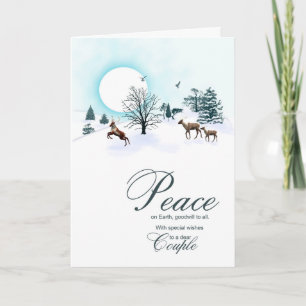 Couple, Christmas scene with reindeer Holiday Card