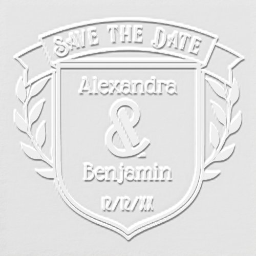 Couple Crest Ribbon Botanical Save the Date 2 Embosser