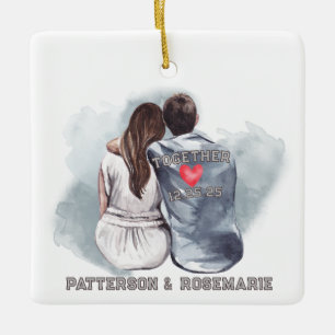 Couple Cuddling - Romantic Back View Ceramic Ornament